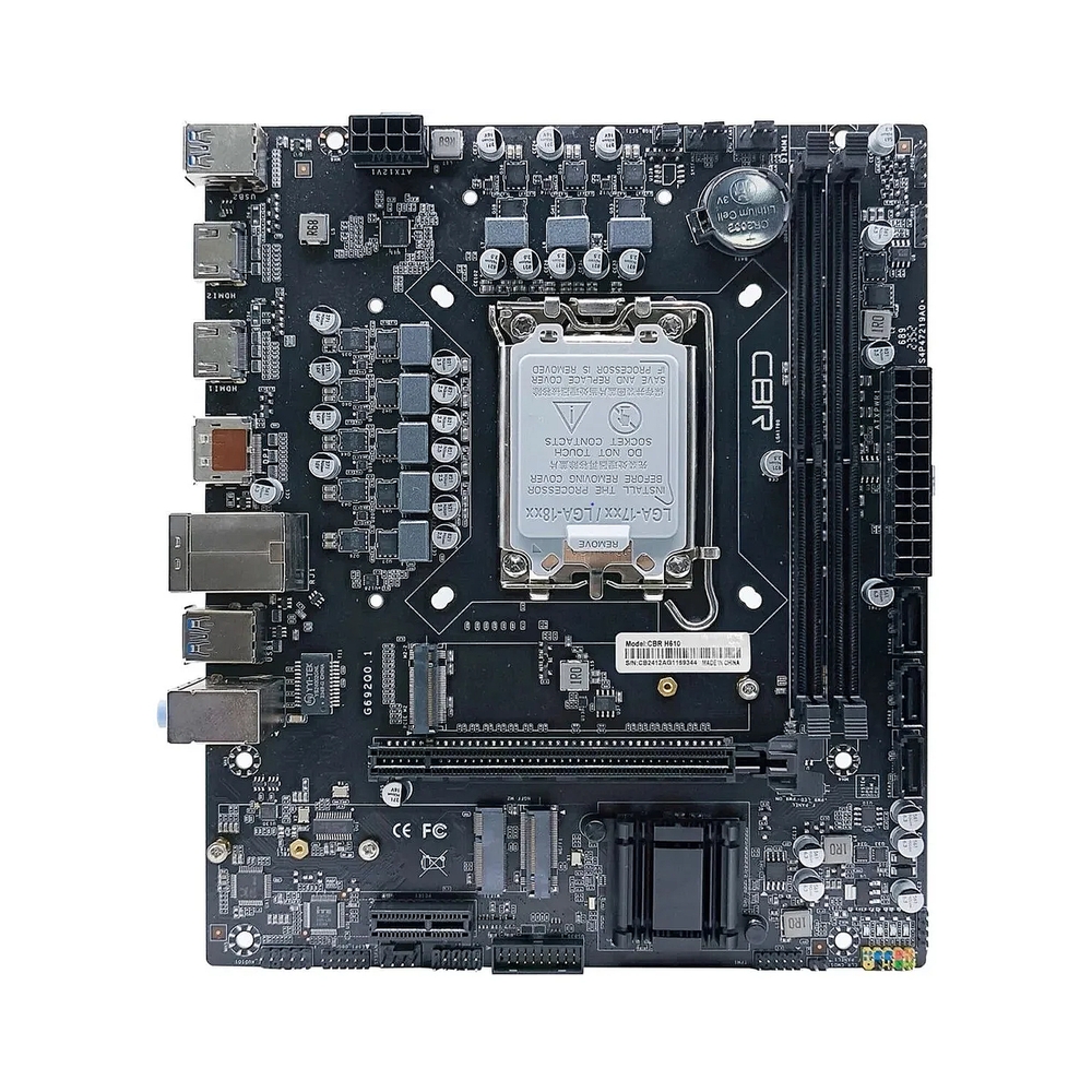 Материнская плата CBR H610, LGA 1700, Intel H610, 2xDDR4, 3xSATA, 1xM.2, 1xPCIe x16, 1xPCIe x1, 2xHDMI, 1xDP, 1x1Gb LAN, 4xUSB 2.0, 2xUSB 3.0, 5.1, mATX