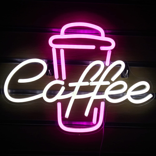 Неоновая вывеска [Стакан Coffee]: Бело-розовый