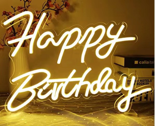 Неоновая вывеска [Happy Birthday]: Желтая