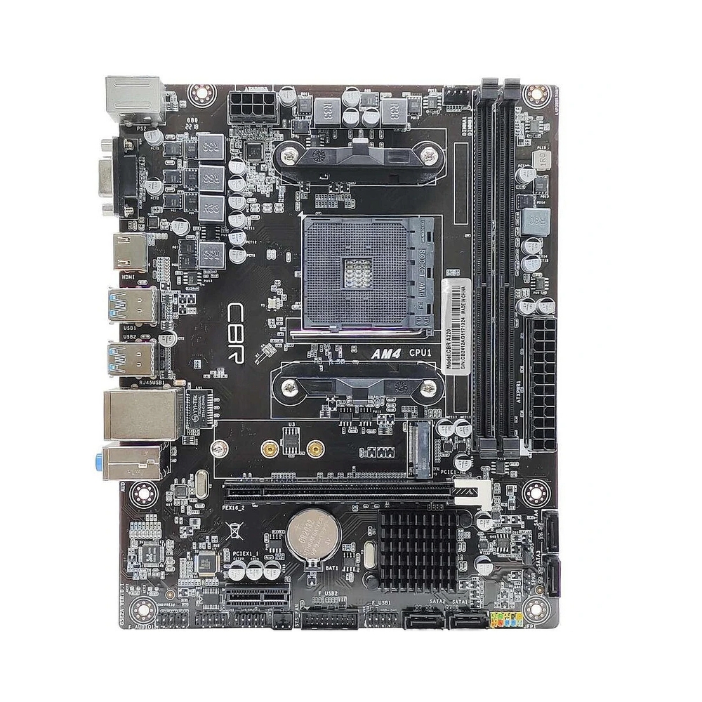 Материнская плата CBR A320, AM4, AMD A320, 2xDDR4, 4xSATA, 1xM.2, 1xPCIe 3.0 x16, 1xPCIe x1, 2xUSB 2.0, 4xUSB 3.0, 1xVGA, 1xHDMI, 1x1Gb LAN, 5.1, mATX (OEM)
