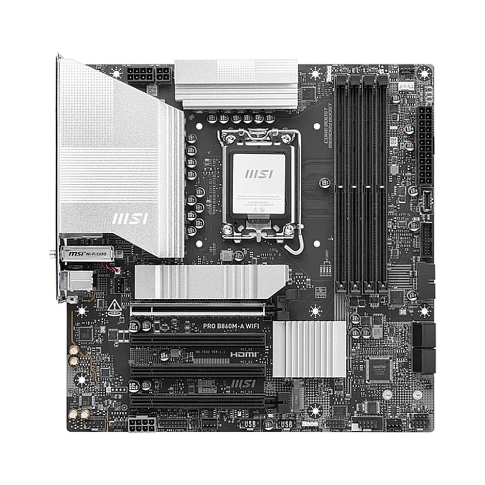Материнская плата MSI PRO B860M-A WIFI Soc-1851 Intel B860 4xDDR5 mATX AC`97 8ch(7.1) 5Gigabit RAID+HDMI+DP