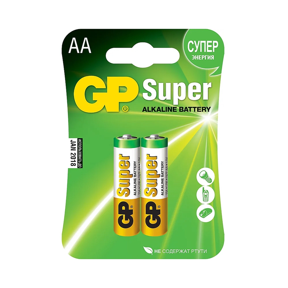 Алкалиновые батарейки GP Super Alkaline G-Tech 15А АA - 2 шт. на блистере — KSKSHOP.RU