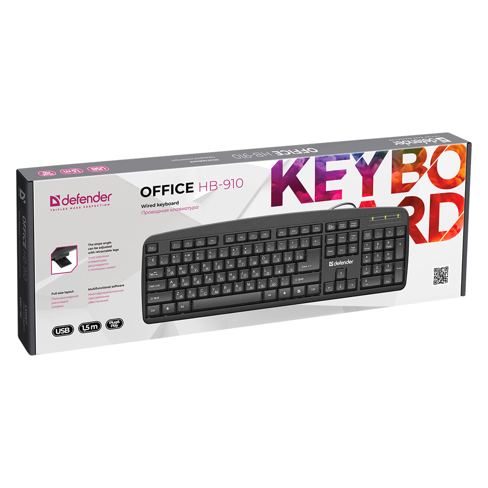 Клавиатура USB OFFICE HB-910 RU BLACK DEFENDER — KSKSHOP.RU