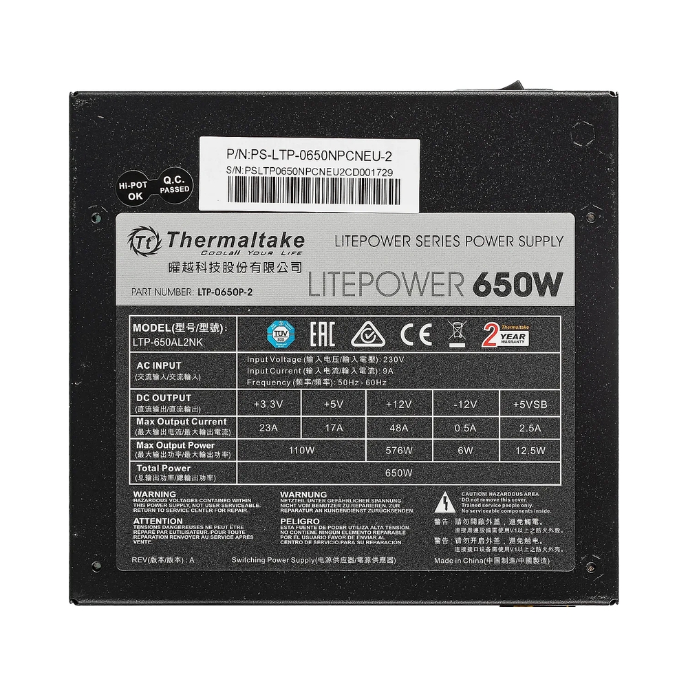 Блок питания Thermaltake Litepower 650W [PS-LTP-0650NPCNEU-2] — KSKSHOP.RU