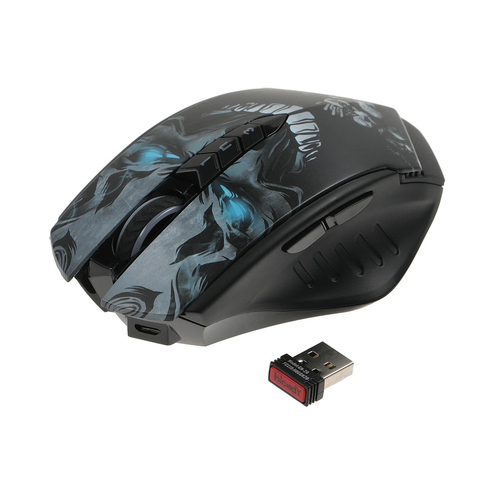 Мышь беспроводная A4Tech Bloody R80 Plus Skull, чёрный/рисунок — KSKSHOP.RU