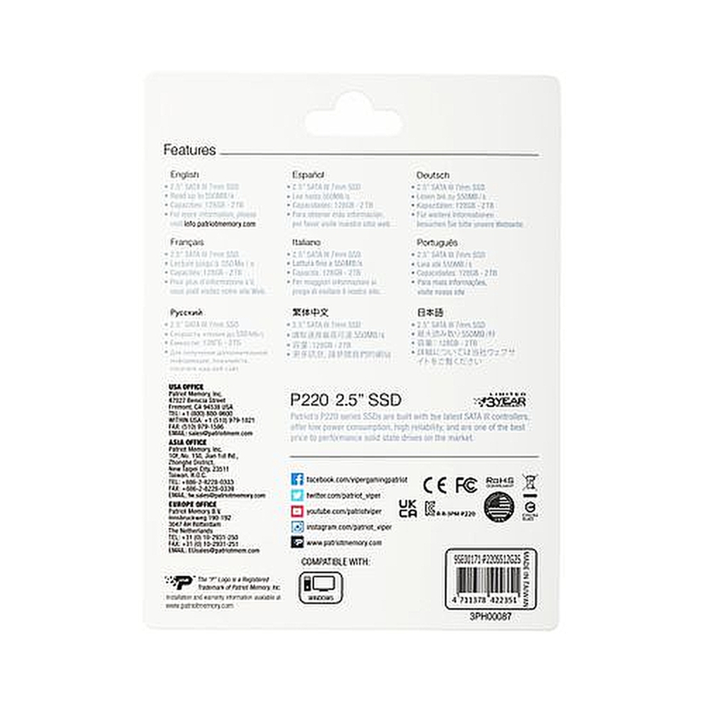 Накопитель SSD Patriot SATA III [P220S512G25] 512GB — KSKSHOP.RU