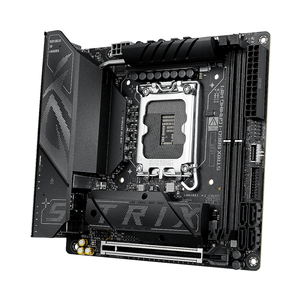Материнская плата ASUS ROG STRIX B860-I GAMING WIFI, LGA1851, Intel B860, 2xDDR5, 4xSATA, 2xM.2, 1xPCIe 5.0 x16, 1xDP, 1xHDMI, 1xThunderbolt 4, 1x2.5Gb LAN, Wi-Fi 7, 2xUSB 2.0, 3xUSB 3.2 Gen 1, 1xUSB 3.2 Gen 2, 1xUSB 3.2 Gen 2x2, 1xUSB-C, 1xS/PDIF, 2 — KSKSHOP.RU