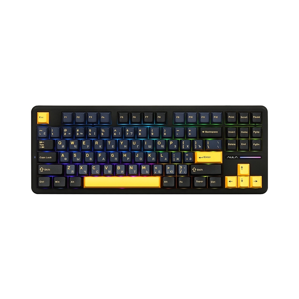 Беспроводная механическая клавиатура AULA F87, черный/синий/желтый — KSKSHOP.RU