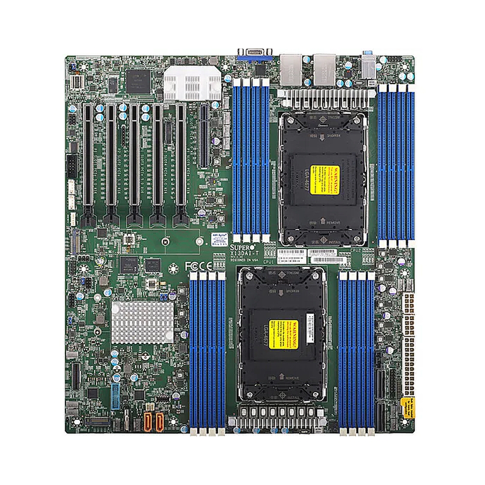 Серверная материнская плата Supermicro MBD-X13DAI-T-B, 2xLGA4677, Intel C741, 16xDDR5, 10xSATA, 2xM.2, 5xPCI-E 5.0 x16, 1xPCI-E 5.0 x8, 1xVGA, 2x 10Gb LAN, 6xUSB 3.0, 2xUSB 2.0, 1xUSB 3.2 Gen 1, E-ATX — KSKSHOP.RU