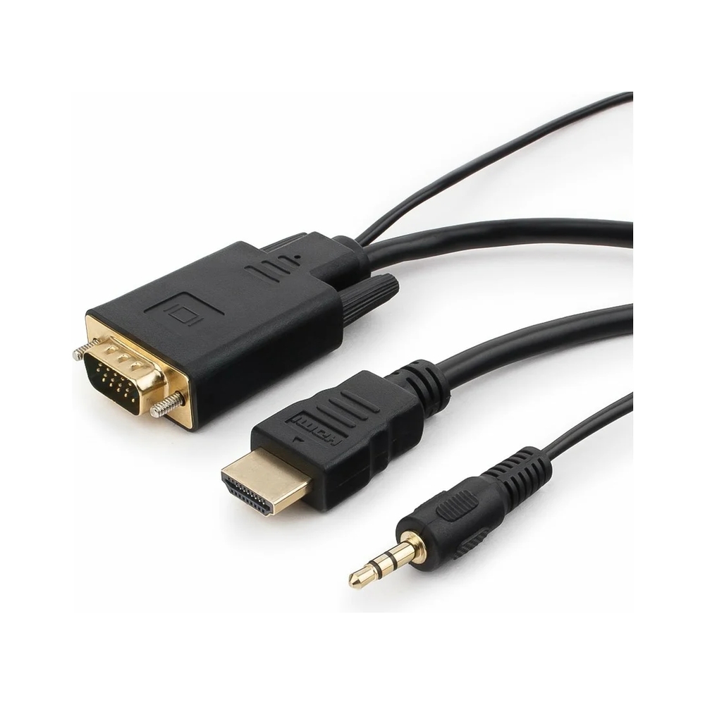 Кабель Cablexpert HDMI-VGA 19M/15M + 3.5Jack, 1.8м, черный, позол.разъемы, пакет (A-HDMI-VGA-03-6) — KSKSHOP.RU