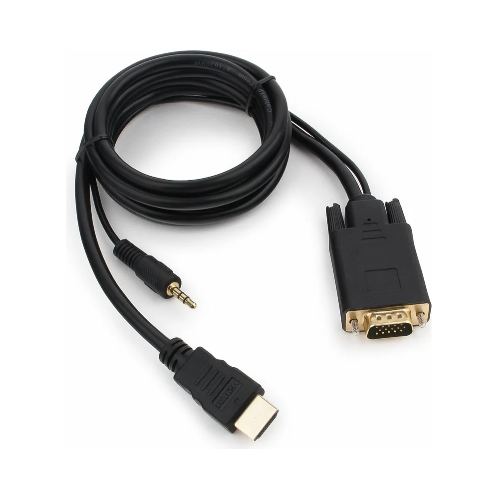 Кабель Cablexpert HDMI-VGA 19M/15M + 3.5Jack, 1.8м, черный, позол.разъемы, пакет (A-HDMI-VGA-03-6) — KSKSHOP.RU