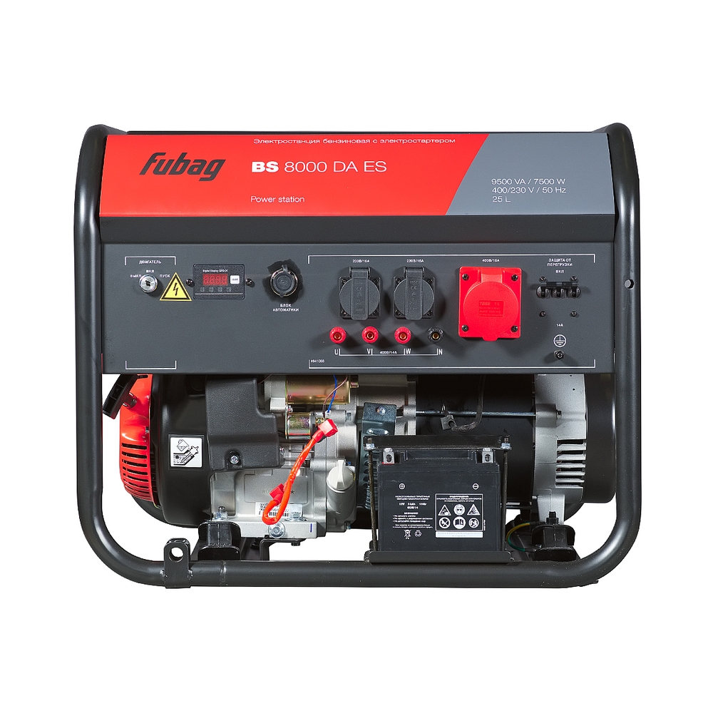 Генератор бензиновый FUBAG BS 8000 DA ES 641018 Мах мощность, (LTP), 9,5 кВА, Длительная мощность (COP), 7.5 кВт 25 бака л, объем 459 см, мощность 10,29/14 кВт/л.с., 230/400 В, 84 дБ (7 м), 102 Вес, кг — KSKSHOP.RU