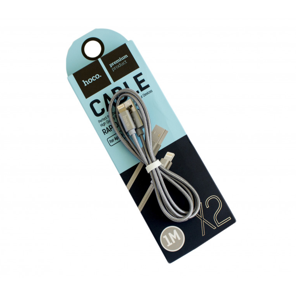картинка Кабель USB HOCO X2 knitted, USB - Lightning, 2.4А, 1м, серый от магазина Одежда+