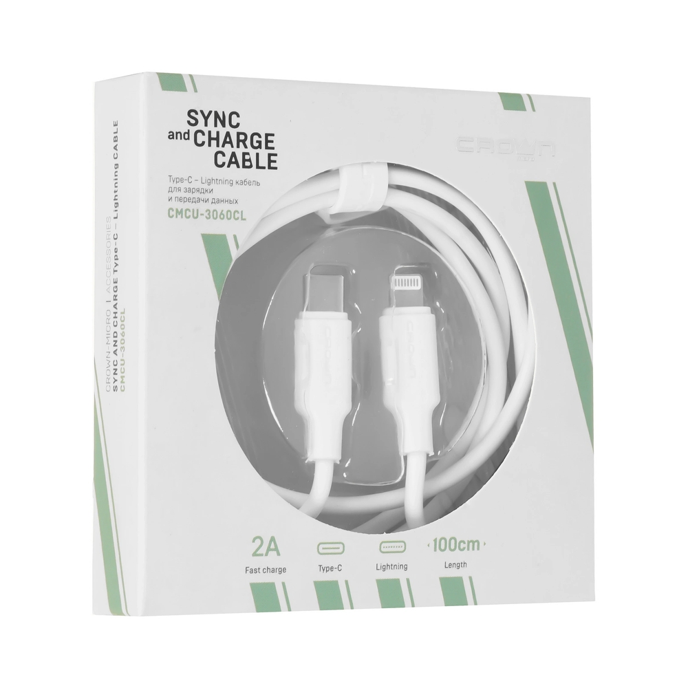 Кабель Crown Lightning - USB Type-C, белый — KSKSHOP.RU