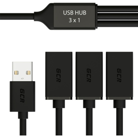 Хаб USB Hub 2.0 на 3 порта, 1.2m, гибкий, AM / 3 х AF, черный, GCR-52356